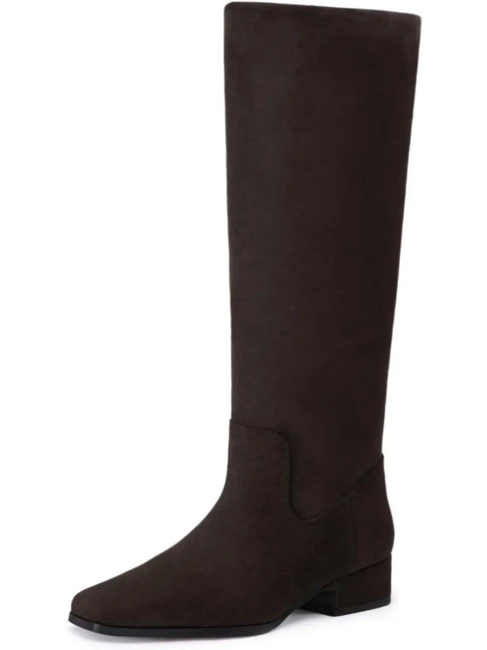 Women's Chocolate Faux Suede Flat Chunky Low Heel Stretchy Shaft Knee High Boots